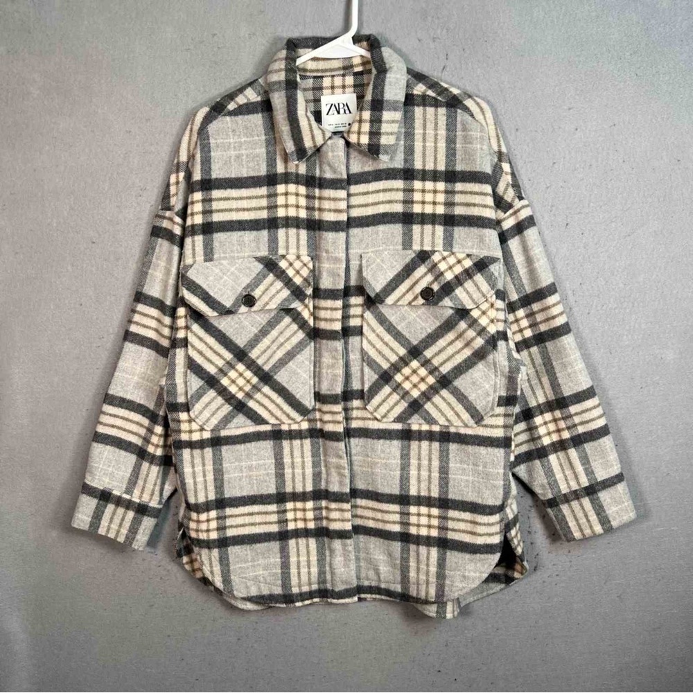 Zara Gray and Cream Plaid Jacket Size M